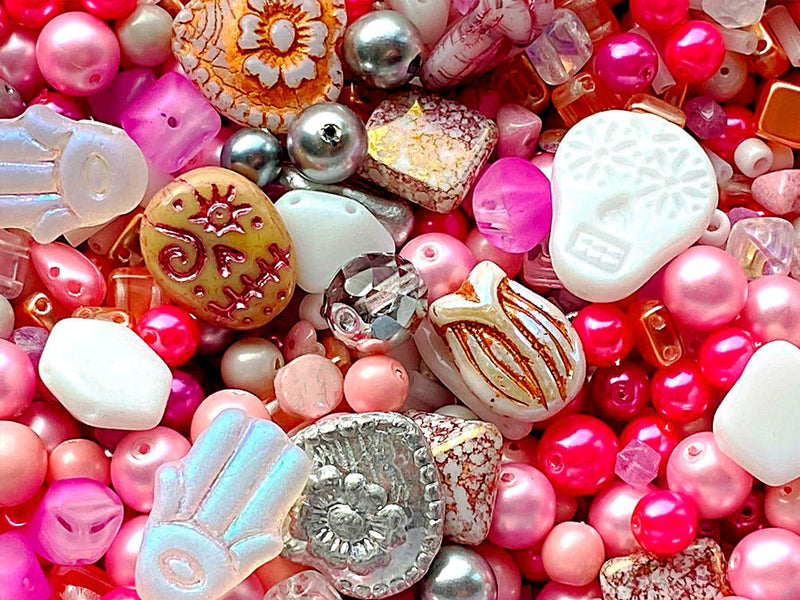 65 g (2,29 oz) Unique Mix of Czech Glass Beads for Jewelry Making, Beads & Bead assortments. Pressed Beads, Matubo, Rocailles et al. Mixed Shapes and Size, Composition Sakura