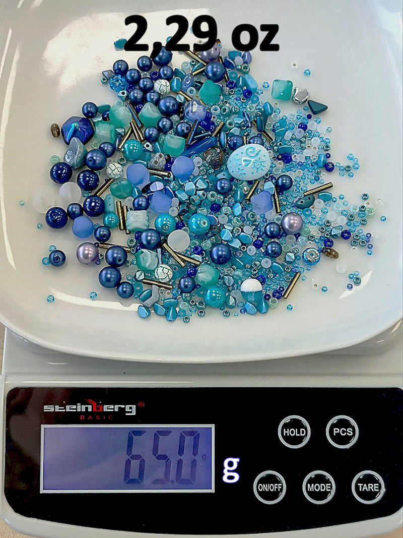 65 g (2,29 oz) Unique Mix of Czech Glass Beads for Jewelry Making, Beads & Bead assortments. Pressed Beads, Matubo, Rocailles et al. Mixed Shapes and Size, Composition Lapland