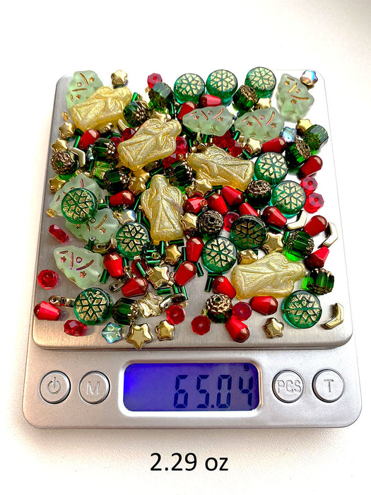 2.2 oz (65 g) Unique Mix of Czech Glass and Japanese Miyuki 10/0 Delica Seed Beads, Jewelry&Bracelet Making Kit, Christmas Charm