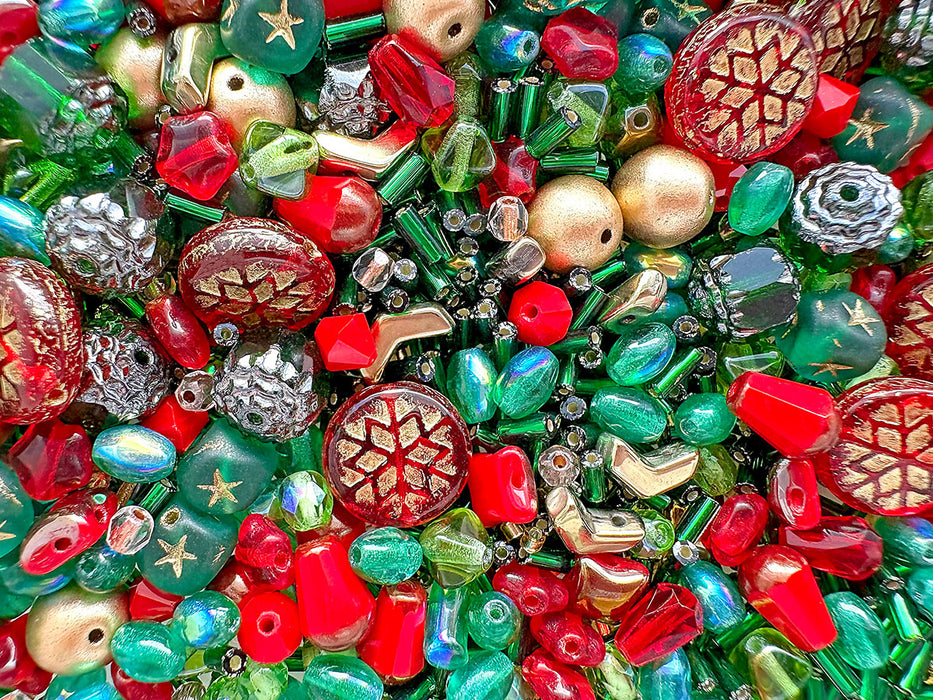 2.2 oz (65 g) Unique Mix of Czech Glass and Japanese Miyuki 10/0 Delica Seed Beads, Jewelry&Bracelet Making Kit, Christmas Charm