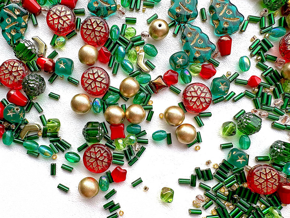 2.2 oz (65 g) Unique Mix of Czech Glass and Japanese Miyuki 10/0 Delica Seed Beads, Jewelry&Bracelet Making Kit, Christmas Charm