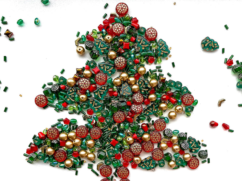 2.2 oz (65 g) Unique Mix of Czech Glass and Japanese Miyuki 10/0 Delica Seed Beads, Jewelry&Bracelet Making Kit, Christmas Charm