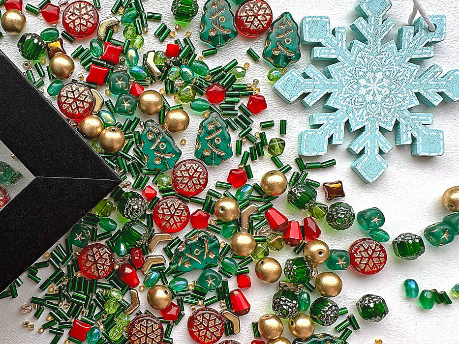 2.2 oz (65 g) Unique Mix of Czech Glass and Japanese Miyuki 10/0 Delica Seed Beads, Jewelry&Bracelet Making Kit, Christmas Charm