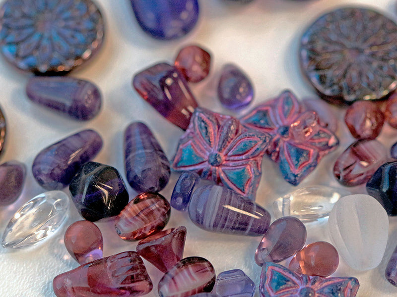 65 g Unique Mix of Czech Glass Beads for Jewelry Making, Beads & Bead assortments , Violet Lilac, Czech Glass