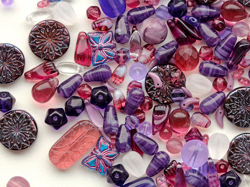 65 g Unique Mix of Czech Glass Beads for Jewelry Making, Beads & Bead assortments , Violet Lilac, Czech Glass