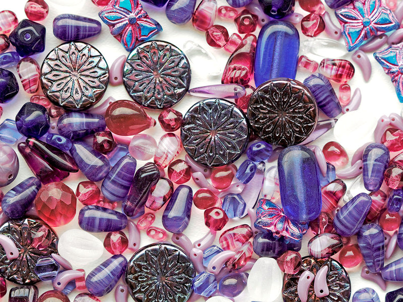 65 g Unique Mix of Czech Glass Beads for Jewelry Making, Beads & Bead assortments , Violet Lilac, Czech Glass