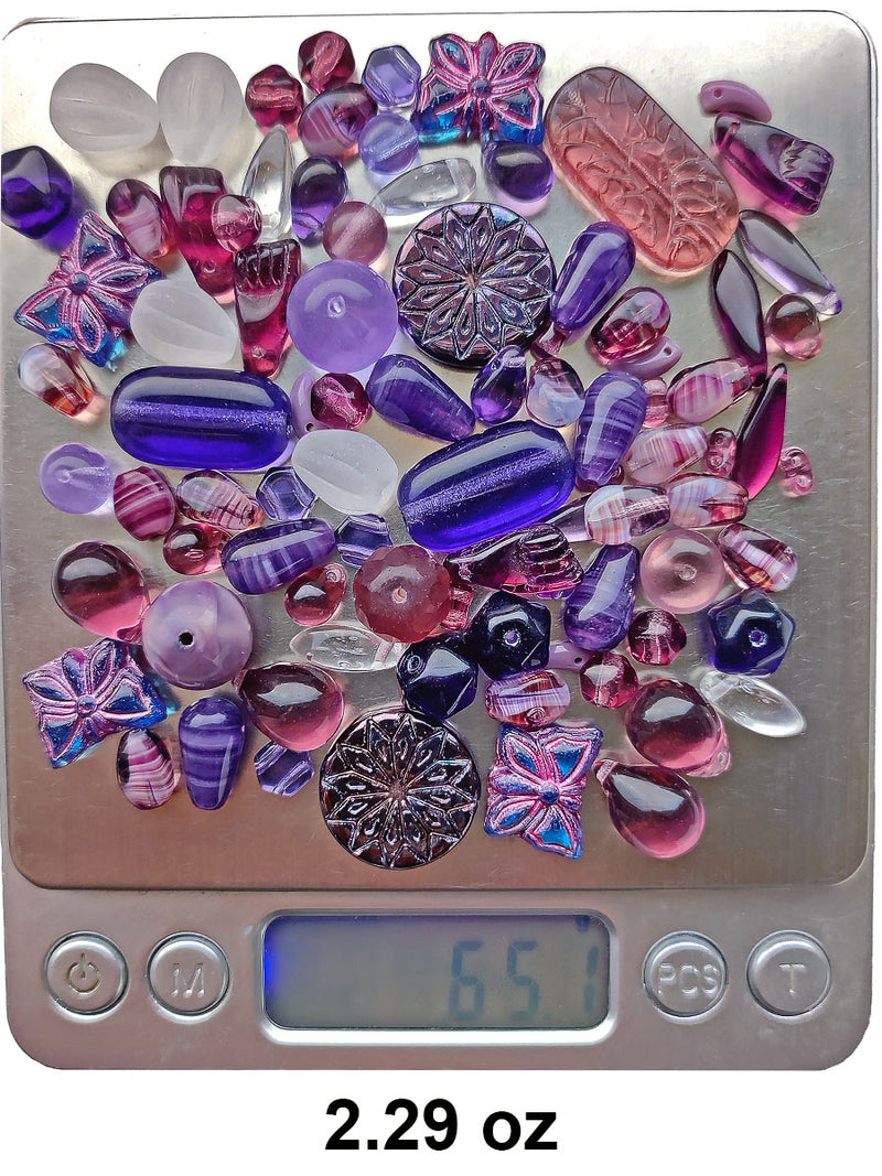 65 g Unique Mix of Czech Glass Beads for Jewelry Making, Beads & Bead assortments , Violet Lilac, Czech Glass