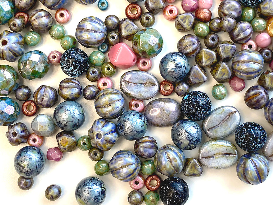 65 g Exclusive Multicolored Czech Glass Beads Mix, Illusion of Nature, Czech Glass