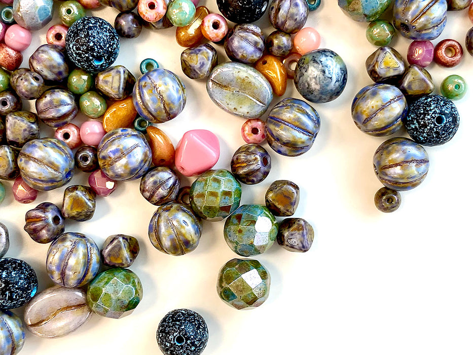 65 g Exclusive Multicolored Czech Glass Beads Mix, Illusion of Nature, Czech Glass