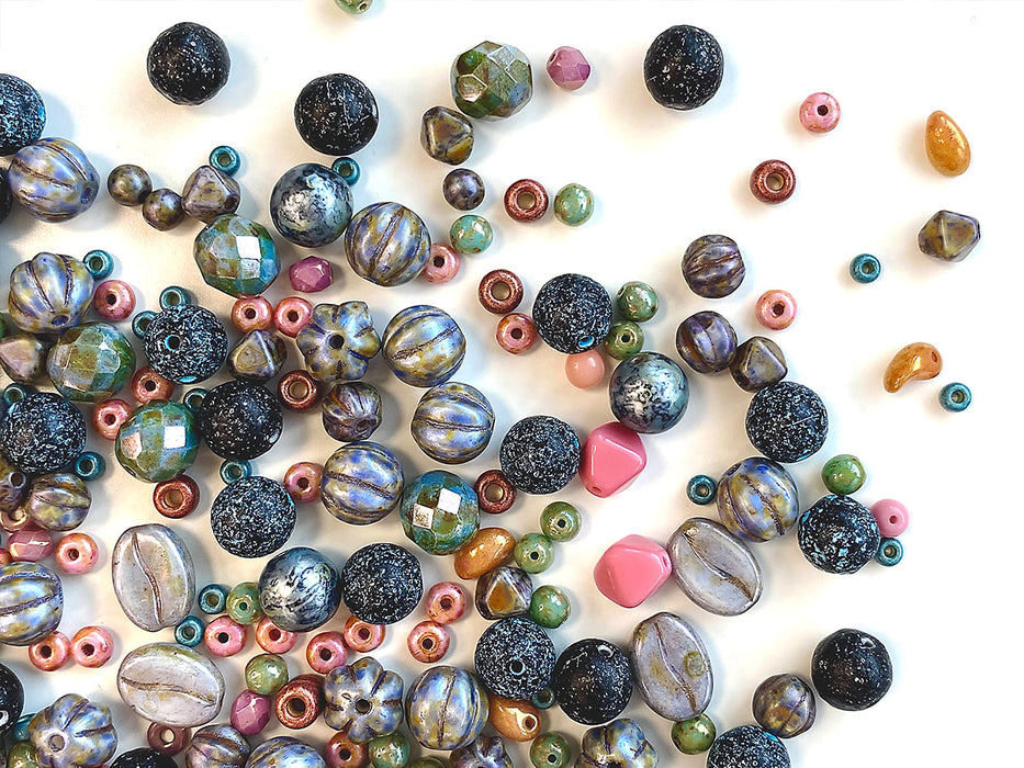 65 g Exclusive Multicolored Czech Glass Beads Mix, Illusion of Nature, Czech Glass