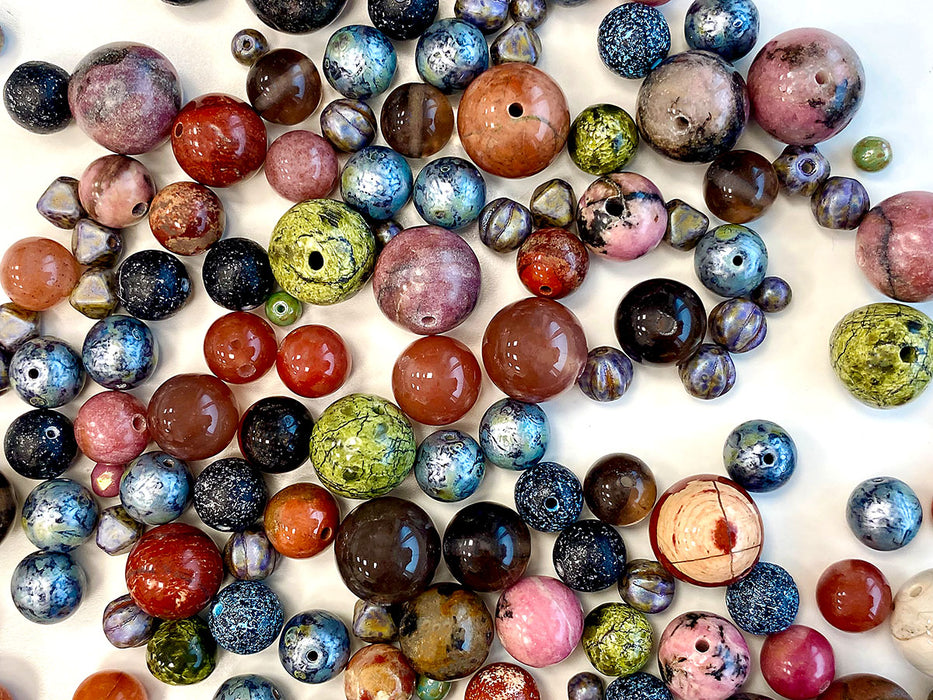 65 g Exclusive Multicolored Czech Glass Beads Mix, Stone Inspiration, Czech Glass