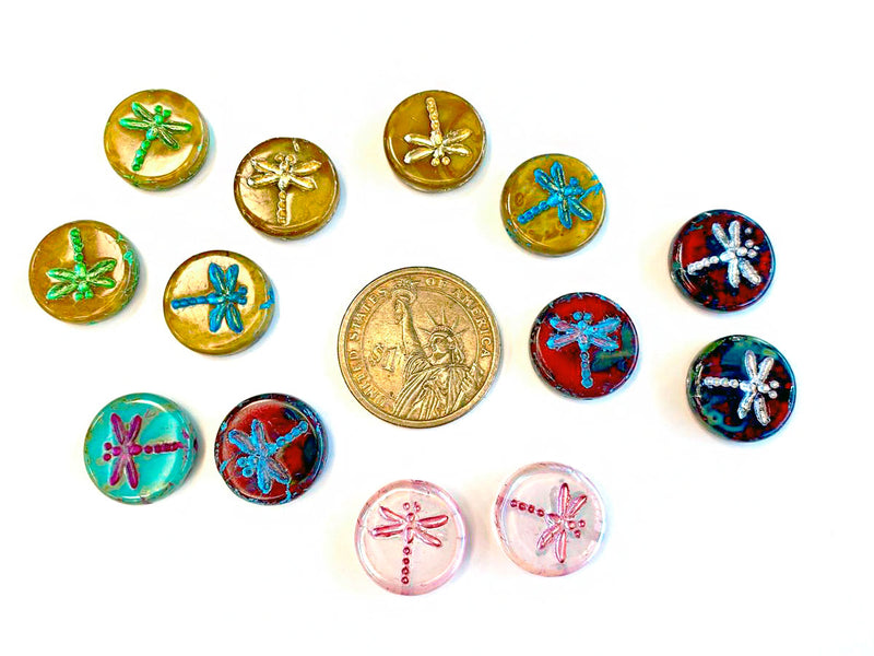 35 g (approx 15 pcs) Dragonfly Coin Czech Beads 17 mm, Mix, Czech Glass