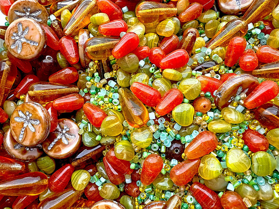 Exclusive Multicolored Czech Glass Beads Mix , Amber Dreams, Czech Glass