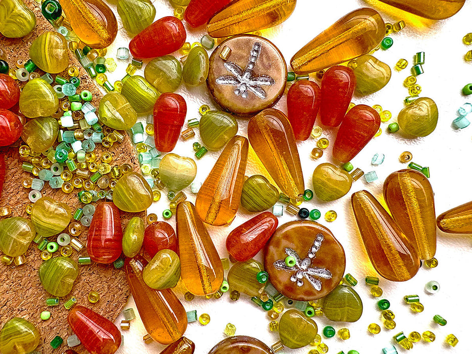 65 g Exclusive Multicolored Czech Glass Beads Mix , Amber Dreams, Czech Glass
