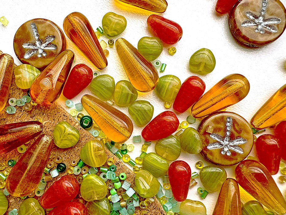 65 g Exclusive Multicolored Czech Glass Beads Mix , Amber Dreams, Czech Glass