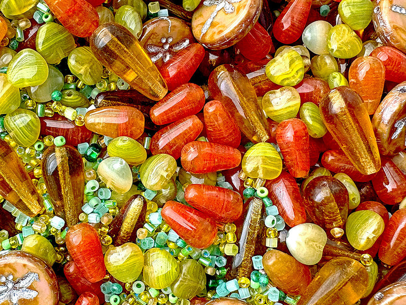 65 g Exclusive Multicolored Czech Glass Beads Mix , Amber Dreams, Czech Glass