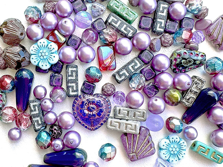 Exclusive Multicolored Czech Glass Beads Mix , Lilac Fantasy, Czech Glass