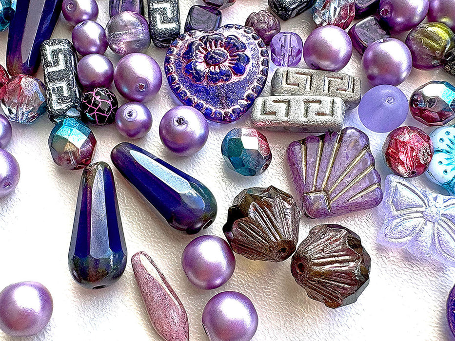 65 g Exclusive Multicolored Czech Glass Beads Mix , Lilac Fantasy, Czech Glass