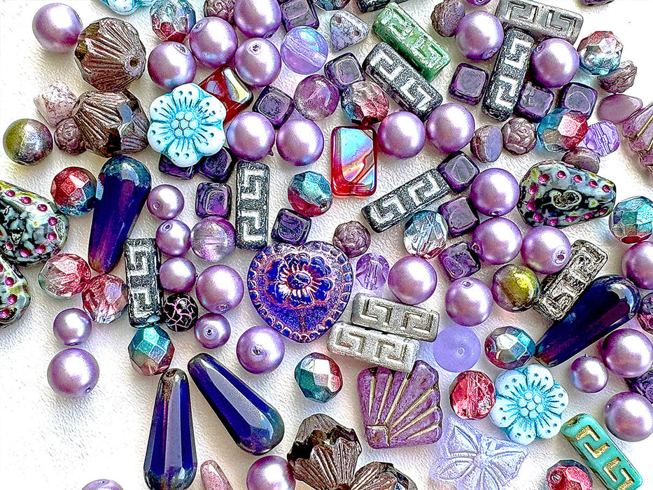 65 g Exclusive Multicolored Czech Glass Beads Mix , Lilac Fantasy, Czech Glass
