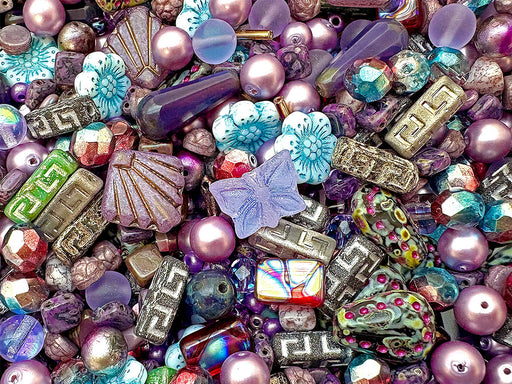 65 g Exclusive Multicolored Czech Glass Beads Mix , Lilac Fantasy, Czech Glass