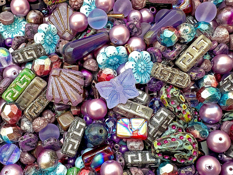65 g Exclusive Multicolored Czech Glass Beads Mix , Lilac Fantasy, Czech Glass