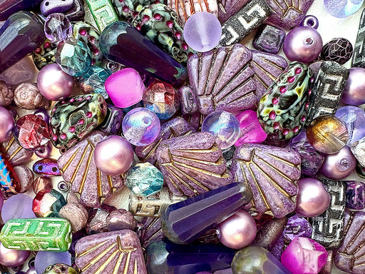 65 g Exclusive Multicolored Czech Glass Beads Mix , Lilac Fantasy, Czech Glass