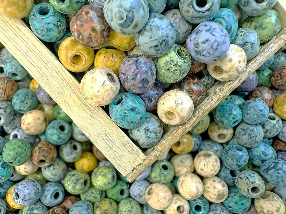 65 g (100-110 pcs) Round Druck Beads with BIG HOLE 8 mm, Mix, Czech Glass