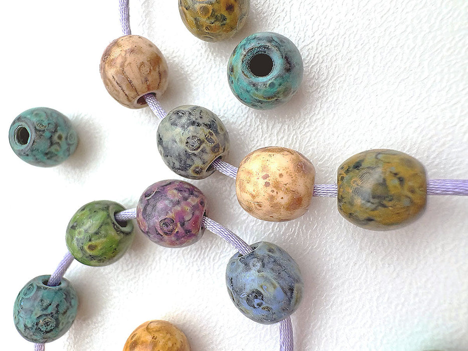 65 g (100-110 pcs) Round Druck Beads with BIG HOLE 8 mm, Mix, Czech Glass