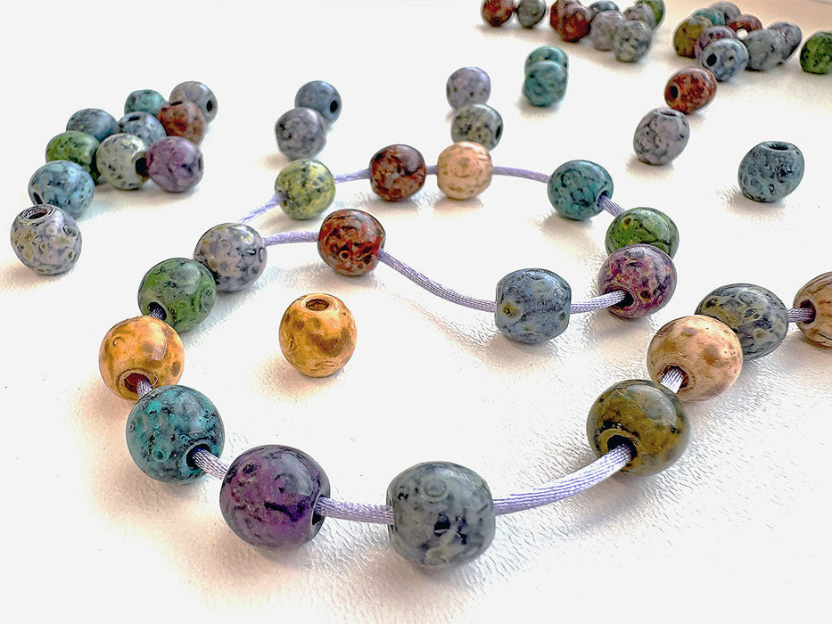 65 g (100-110 pcs) Round Druck Beads with BIG HOLE 8 mm, Mix, Czech Glass