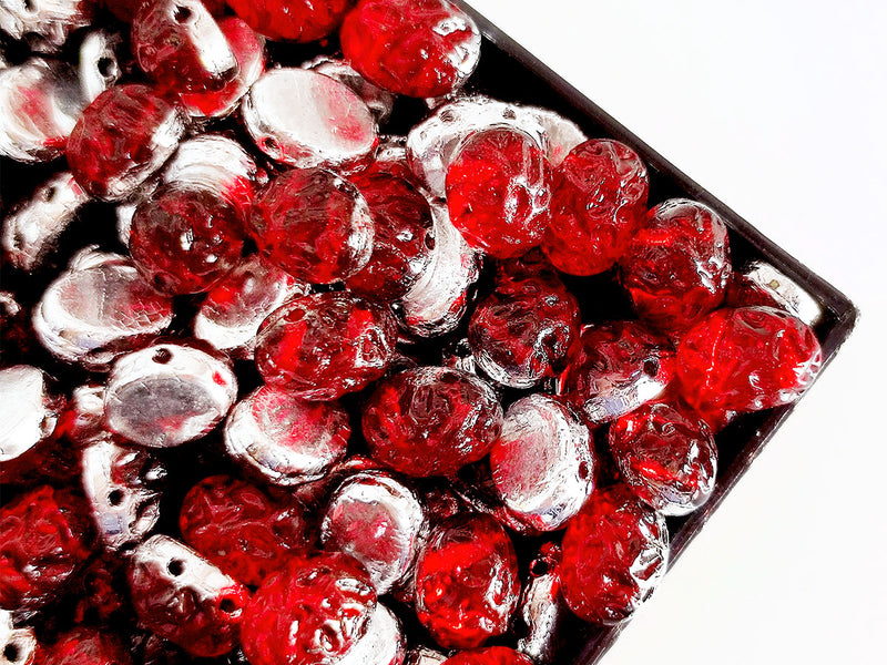 50 pcs Baroque Cabochons Oval 6x8 mm, 2 Holes, Rubysol Backlit, Czech Glass