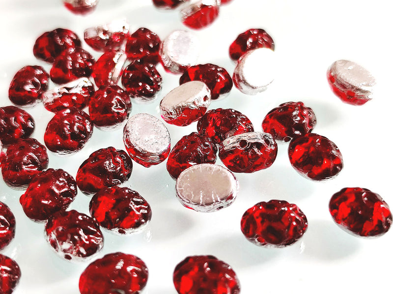 50 pcs Baroque Cabochons Oval 6x8 mm, 2 Holes, Rubysol Backlit, Czech Glass