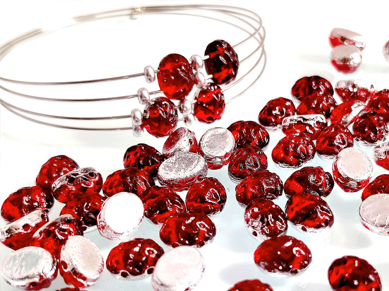 50 pcs Baroque Cabochons Oval 6x8 mm, 2 Holes, Rubysol Backlit, Czech Glass