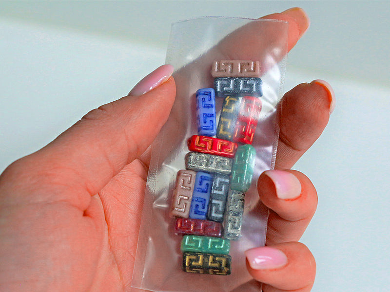 15 pcs Celtic Block Beads 15x5 mm, Mix, Czech Glass