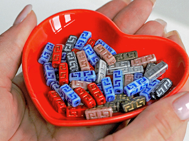 15 pcs Celtic Block Beads 15x5 mm, Mix, Czech Glass
