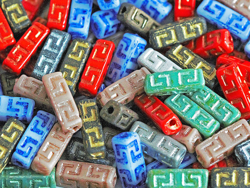 15 pcs Celtic Block Beads 15x5 mm, Mix, Czech Glass