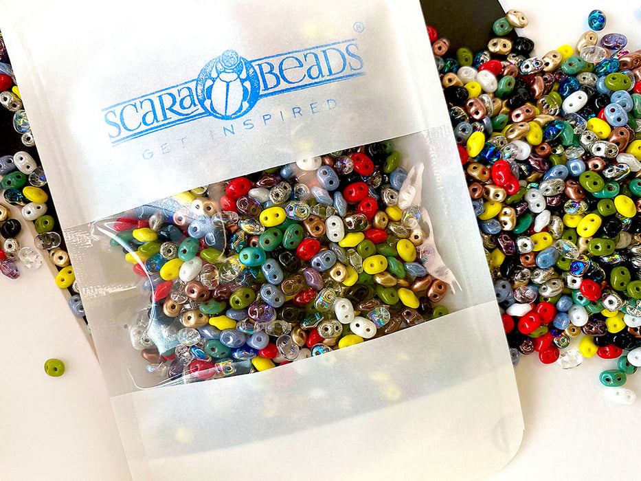 20 g 2-hole SuperDuo™ Seed Beads, 2.5x5mm, Mix, Czech Glass