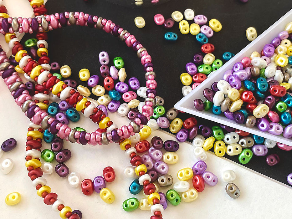 20 g 2-hole SuperDuo™ Seed Beads, 2.5x5mm, Pastel Mix, Czech Glass