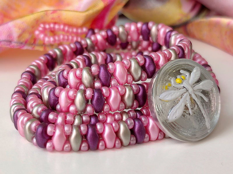20 g SuperDuo Seed Beads 2.5x5 mm, 2 Holes, Alabaster Pastel Pink-Bordeaux-Light Brown, Czech Glass