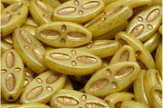 Eyed Ship Beads 20x9 mm, Alabaster Milky Beige with Gold Decor, Czech Glass