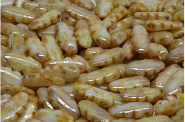 Serrated Dagger Beads 6x13 mm, Alabaster Picasso, Czech Glass