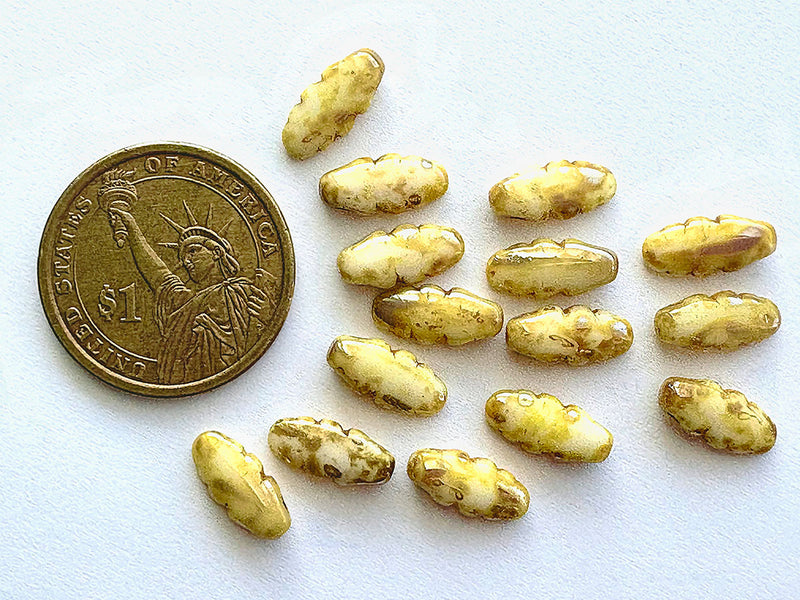 15 pcs Serrated Dagger Beads 6x13 mm, Alabaster Picasso, Czech Glass