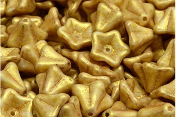 Petunia Flower Beads 8x13 mm, Alabaster Herbs Spices Curry, Czech Glass