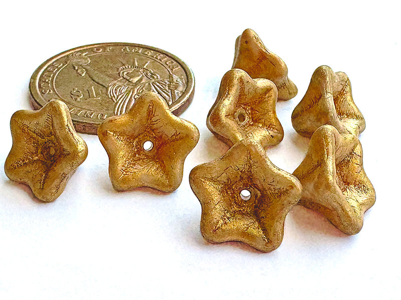 7 pcs Petunia Flower Beads 8x13 mm, Alabaster Herbs Spices Curry, Czech Glass