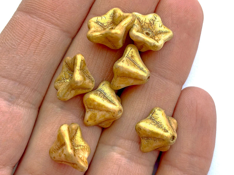 7 pcs Petunia Flower Beads 8x13 mm, Alabaster Herbs Spices Curry, Czech Glass