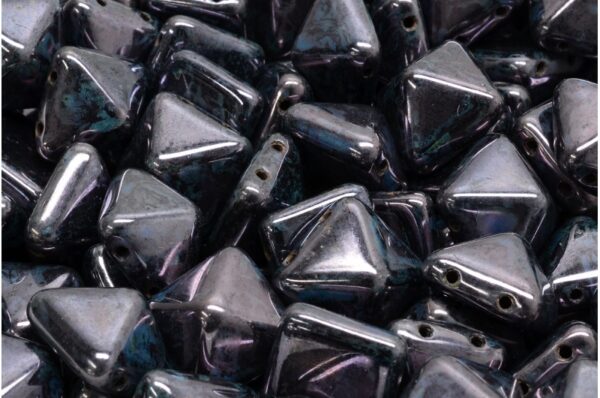 Pyramid Stud Beads 12x12 mm, 2 Holes, Jet Black Vega Lazure, Czech Glass