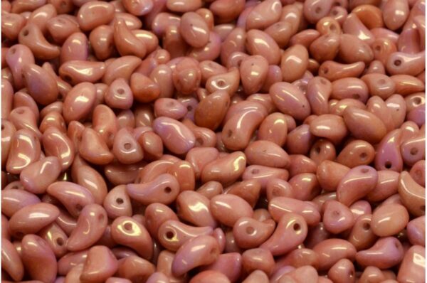 Lily Petal Beads 4x6 mm, Alabaster Red-Orange Ceramic Look, Czech Glass