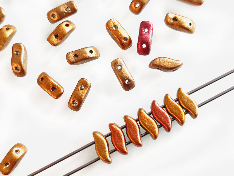 50 pcs 2-hole StormDuo® Pressed Beads, 3x7mm, Ancient Gold, Czech Glass