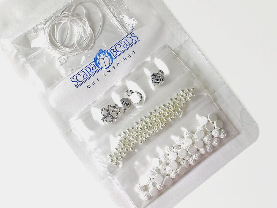 1 pc Set of Rosetta 2-hole Cabochons, Round Beads and Pendats , Pastel White and White Pearl, Czech Glass