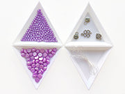 Set of Rosetta 2-hole Cabochons, Round Beads and Pendats , Pastel Lilac Powder Lilac, Czech Glass