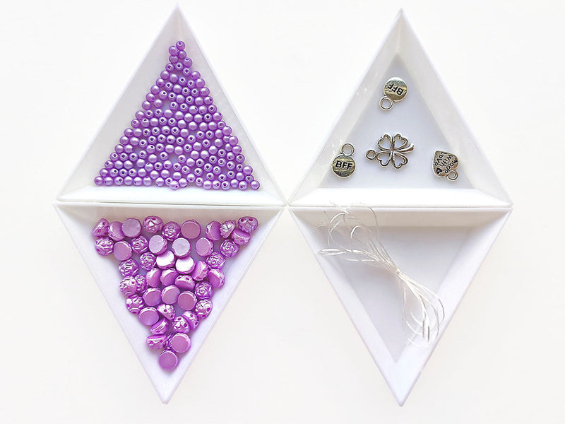 Set of Rosetta 2-hole Cabochons, Round Beads and Pendats , Pastel Lilac Powder Lilac, Czech Glass